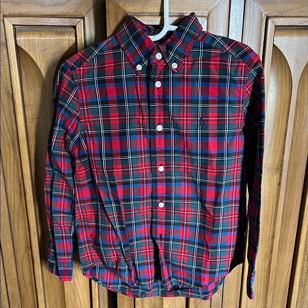 Ralph Lauren Red Navy Green Plaid Shirt Polo Button Down Excellent Condition
